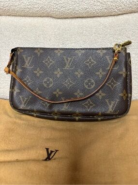 Louis Vuitton Monogram Canvas Wristlet in Brown and Gold-Tone Hardware